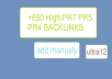 add manualy 650+ High PR7 PR5 PR4 BACKLINKS to your site